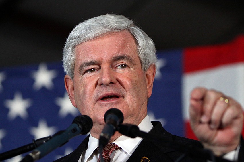 Newt Gingrich speaks to the crowd of 4,700 people who came out to support his run for presidency.