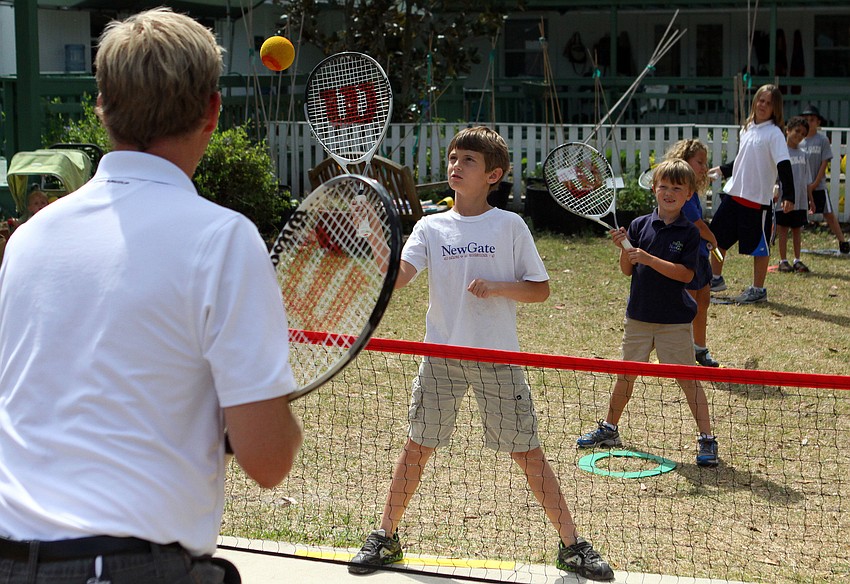 Jackson Cutler, 7, prepares to hit a volley, Tuesday, March 20.