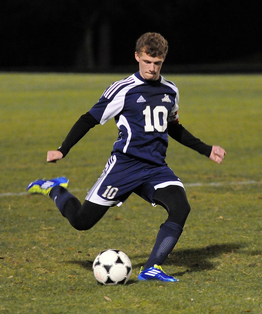 ODA sophomore Sean Kirshe takes a free kick during the second half.