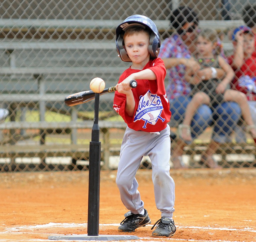 Four-year-old Jacob Wengler made sure to keep his eye on the ball.
