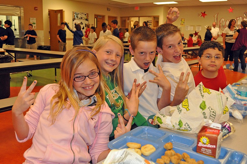 Gracie Dunn, Meghan Corbran, Cameron Schilson, Quinn McNulty and Mario DiMaio thoroughly enjoyed Cafeteria Rock Star Day.