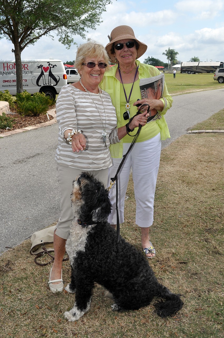 Venice resident Carol McAdams and her Portuguese water dog Koko attended the polo match with her friend Cynthia Schein.