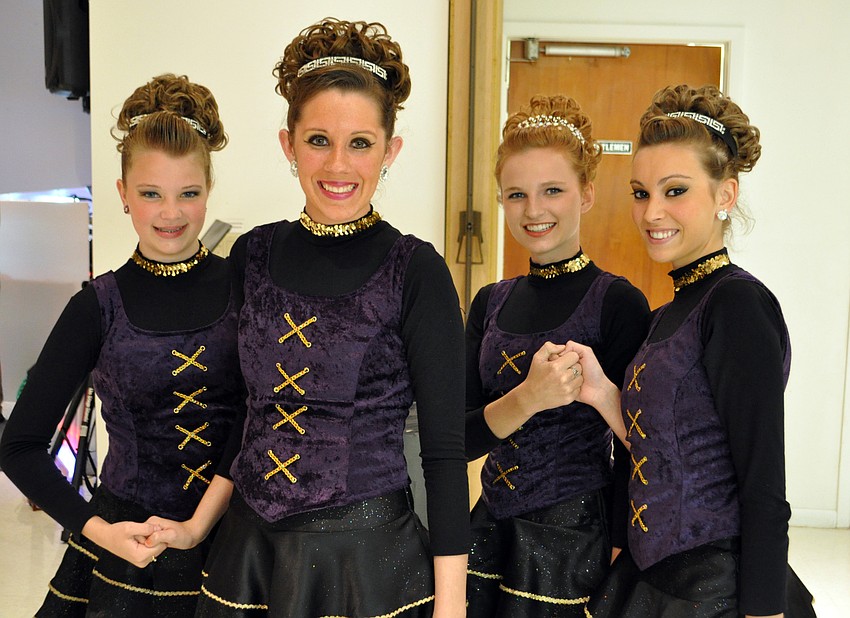 Taylor Griffin, Catherine Cier, Mattie Mckenna, and Cassandra Ratzlaff of the Drake School of Irish Dance