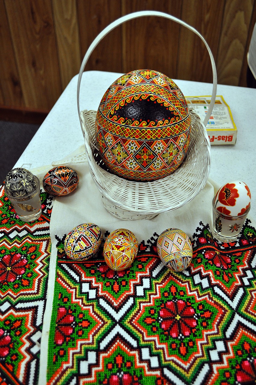 Orysia Zinycz and Tetiana Silecky of the Ukrainian Nation Women's League of America brought along a variety of Pysankas, 