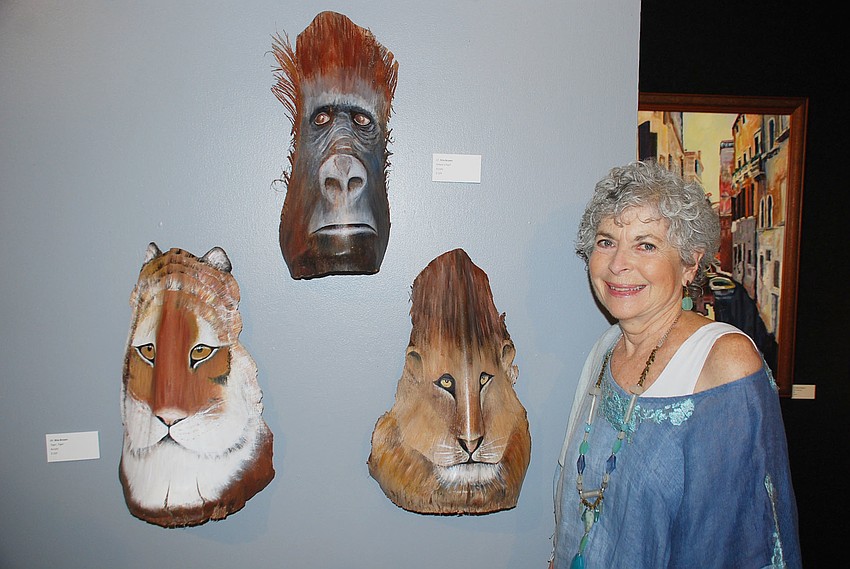 Rita Brown with her three pieces: (From left to right) Tiger Tiger, Where's Fay?, and The King.