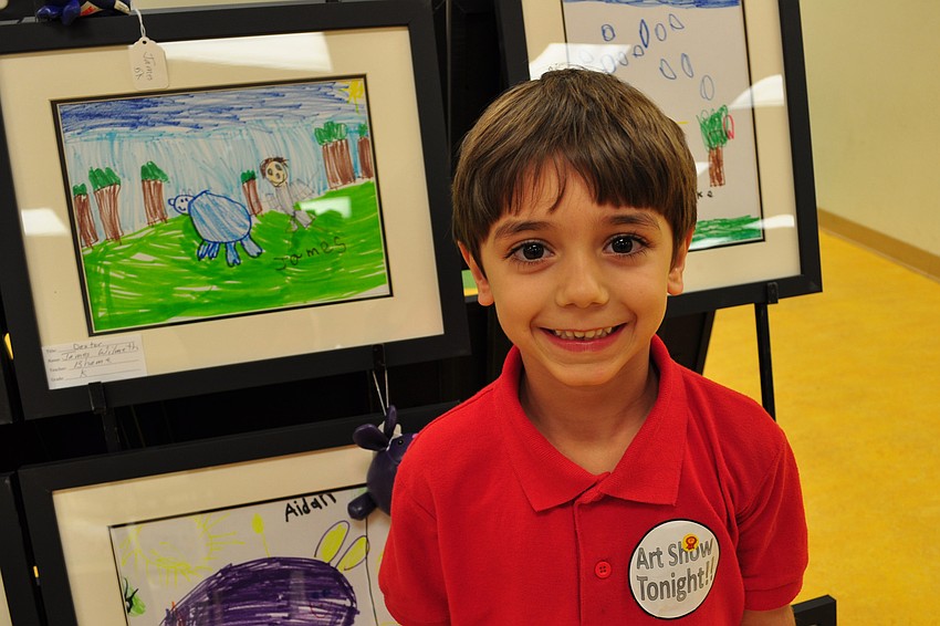 James Wilmeth, 5, showed off his picture of Dextor, the pig.