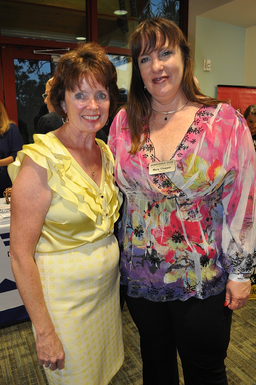 Joan Haber, of Hearing Loss Association of Sarasota, with Mary Clupper, of the Democratic Club of Sarasota