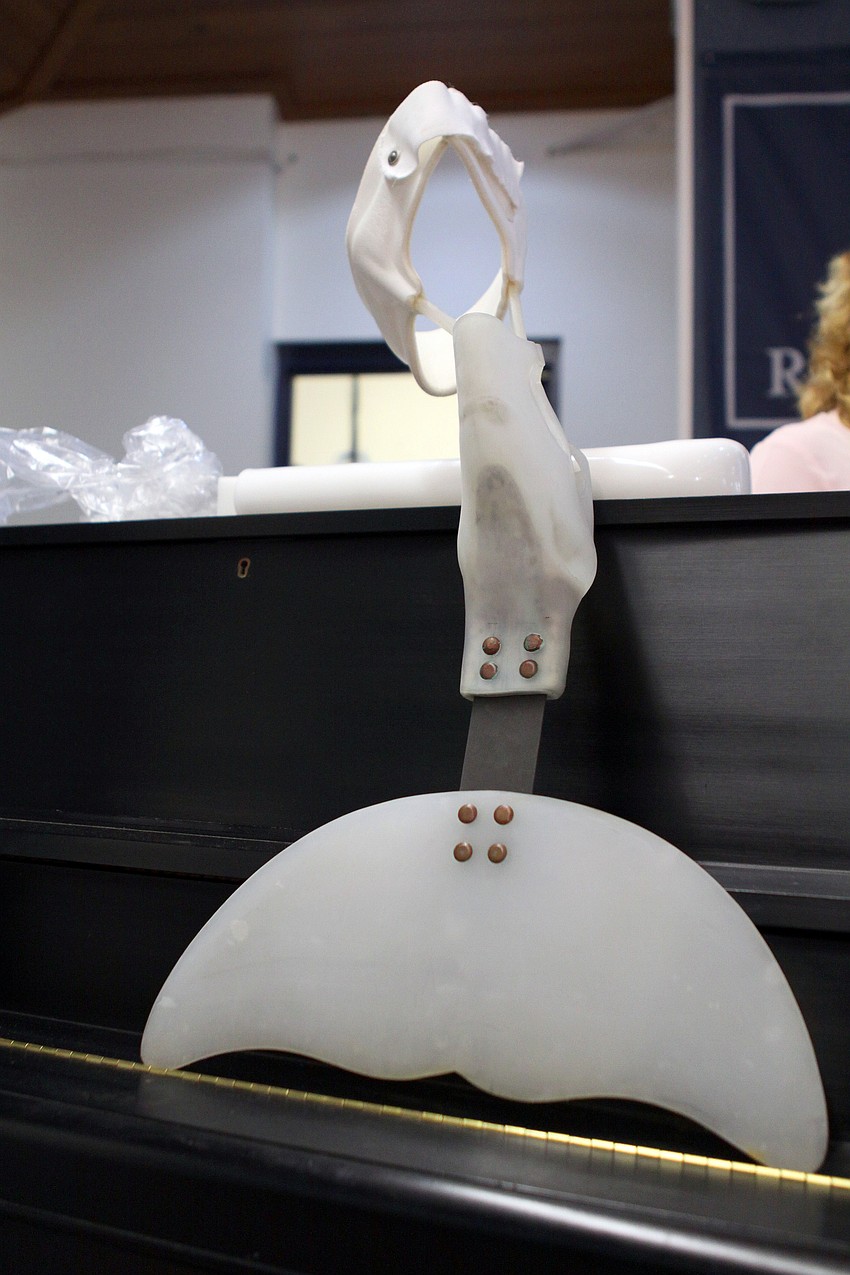 Dan Strzempka brought in one of Winter's prosthetic tails to show the students, Friday, Jan. 20. at Out-of-Door Academy.