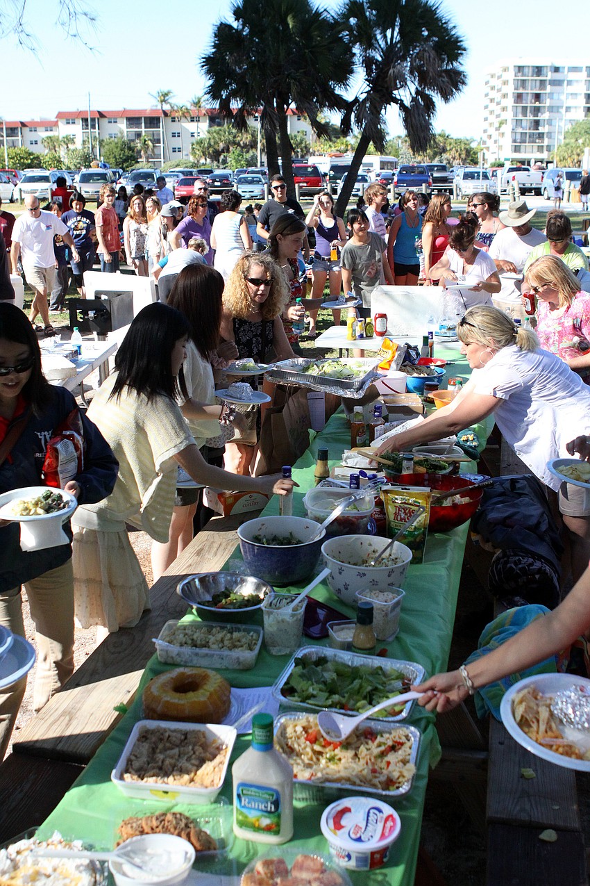 There was a long line and plenty of food for the Riverview Kiltie Band and Green Band students, Sunday, March 25, at Siesta Key Beach.