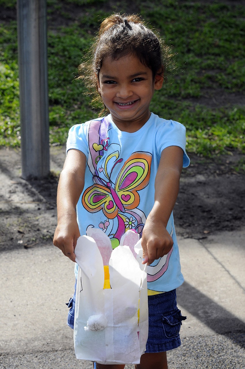 Four-year-old Dereon Lovette was thrilled with her collection of Easter eggs.