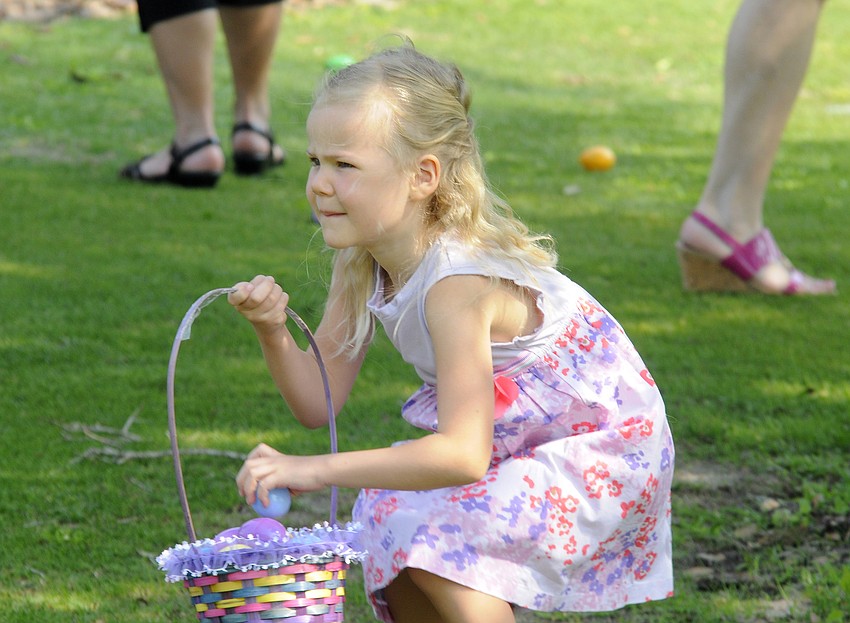 Five-year-old Fanney Ulfarsodottir, who was visiting from Iceland, couldnâ€™t wait to collect Easter eggs.