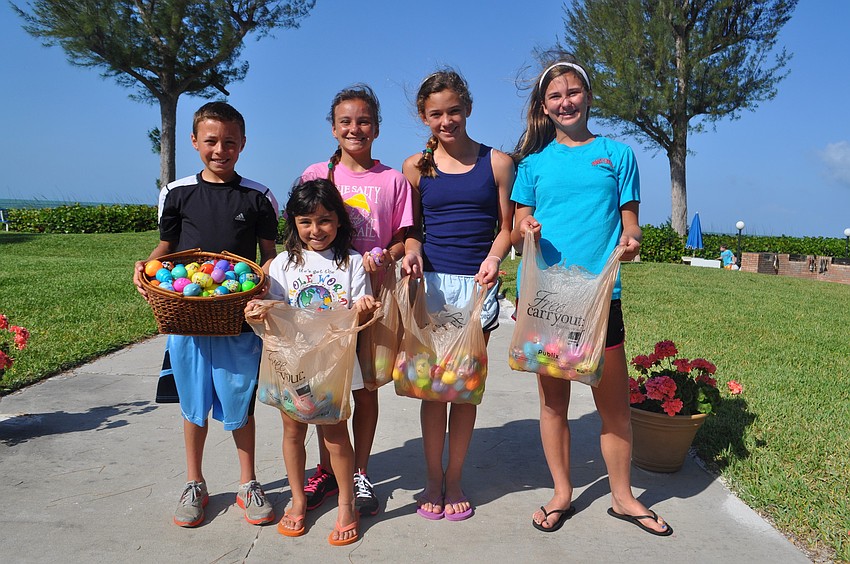Sibilings Matthew, Katie and Andrea Colavito and their friends Taylor Greenberg and Gabby Hernandez collected the most eggs during the hunt.