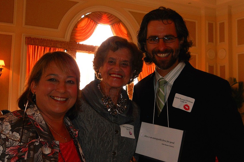 Marcy Kennelly, Betty Schoenbaum and Rabbi Brenner Glickman