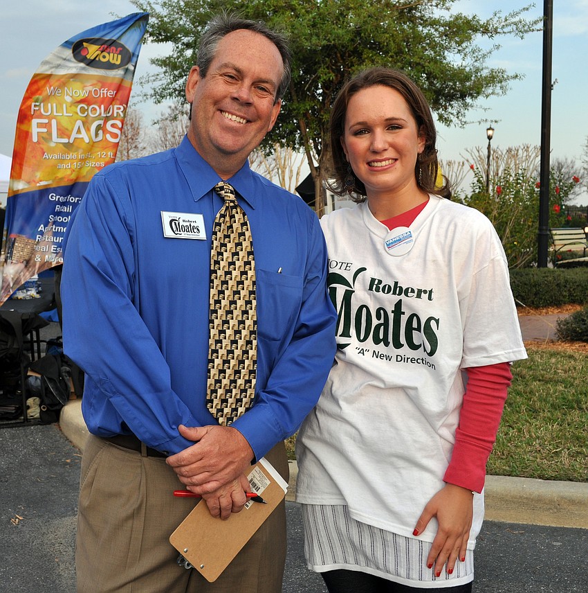 Manatee County School Board candidate Robert Moates and Lakewood Ranch resident Lauren Redington collected signatures from local voters.
