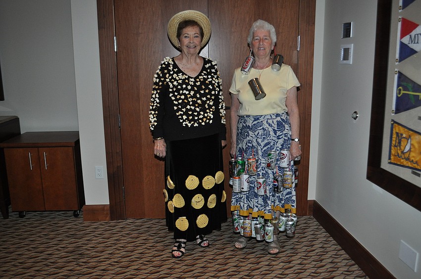 Sylvia Whilmer in a popcorn-knit top and a waffle-weave skirt and Helene MacDurmon in a can-can dress