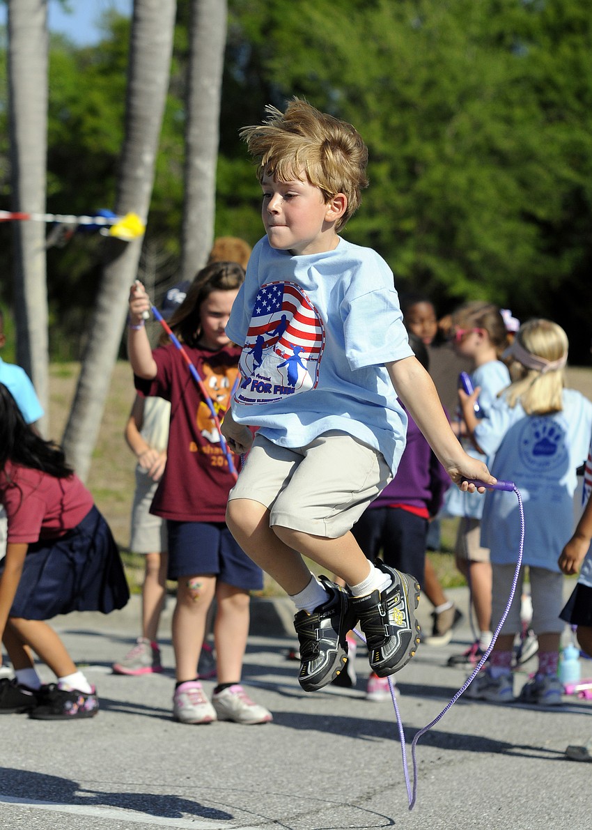 First-grader Kage Jones was one of the first ones to grab a jump rope.