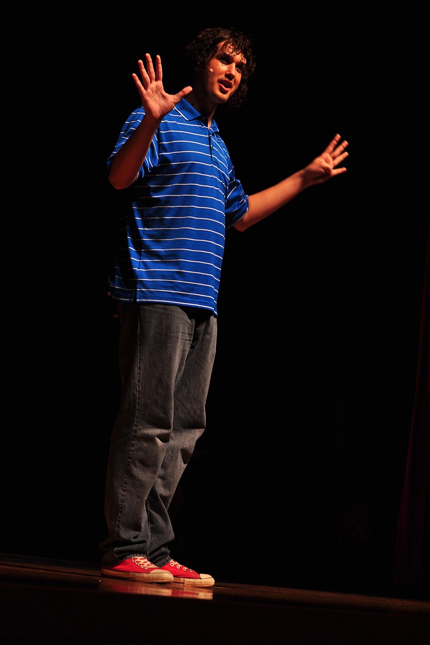 Ethan Cahill, as Joe, helped the audience learn about grammar.