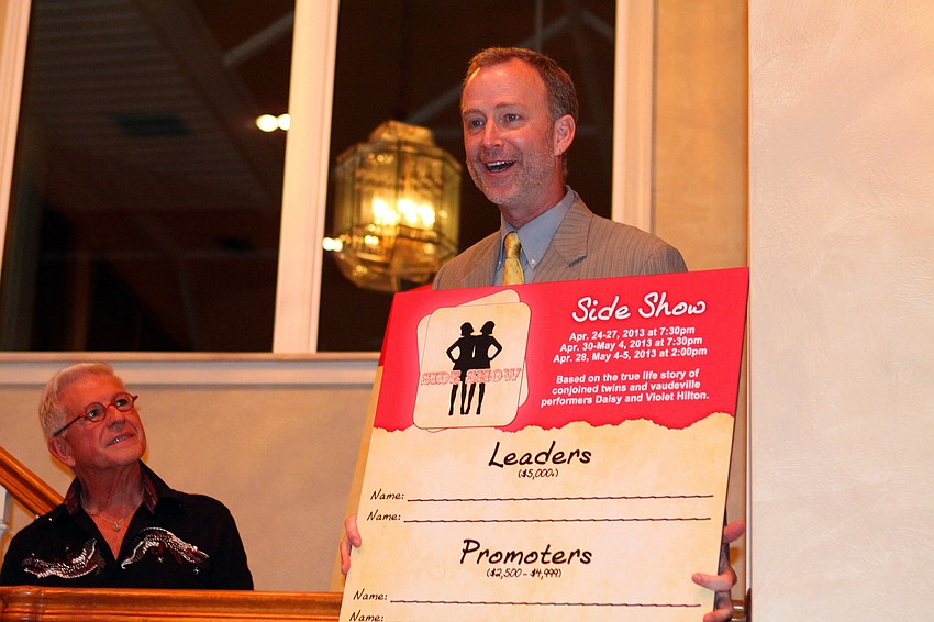 Jeffery Kin, artistic director, shows off the board for the final show of the 83rd Broadway Season for the Players Theatre.