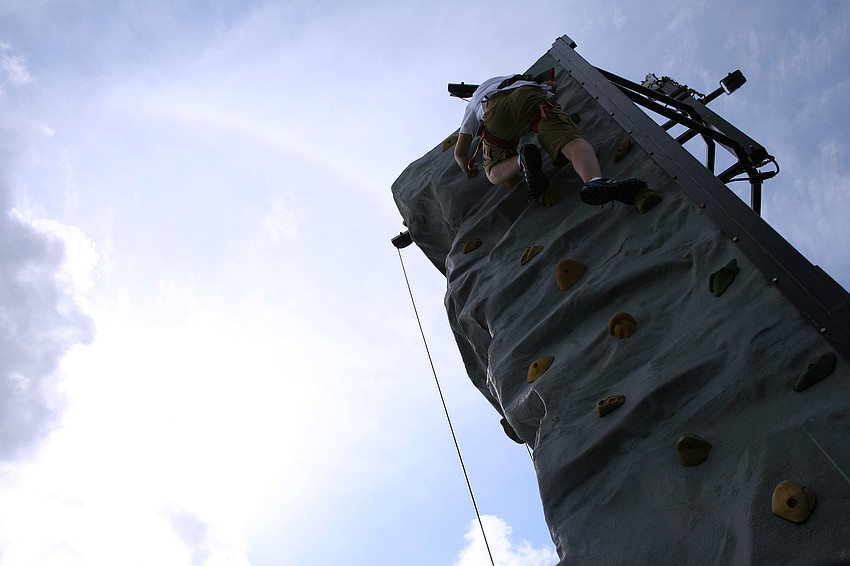 Kameron Lubben made it to the top of the rock-climbing wall.