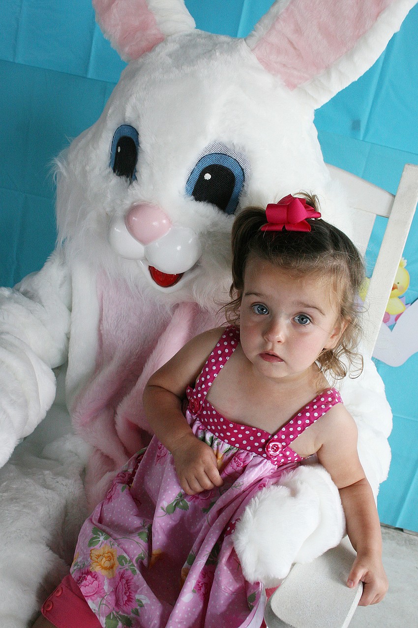Riley Eads, 2, didnâ€™t quite know what to make of the Easter Bunny.
