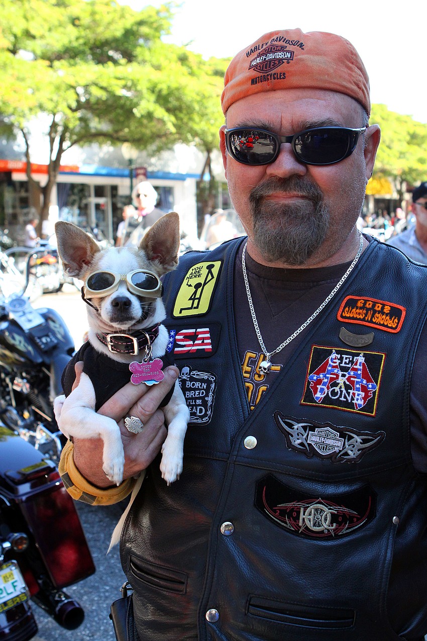 Dennis Leasure with his dog, Dixie Roo, Sunday, Jan. 8, at Thunder by the Bay.