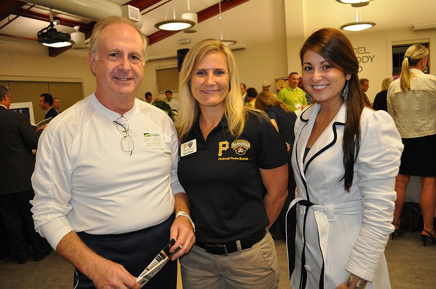 David Jacobs, of Sarasota Open, with Stacy Morgan and Bobbi Witherite, of the Pittsburgh Pirates and Bradenton Marauders