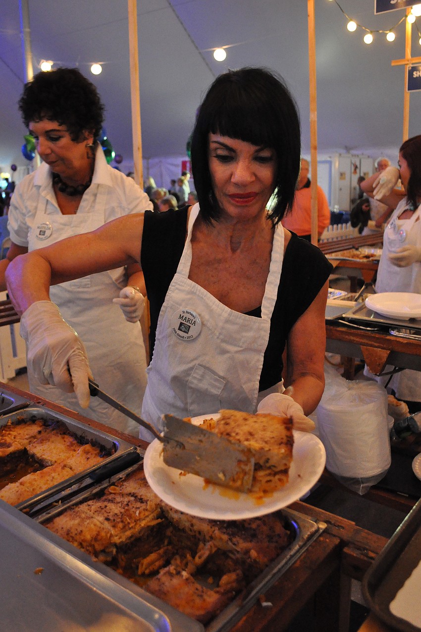 Maria Brady dished out pastitso.