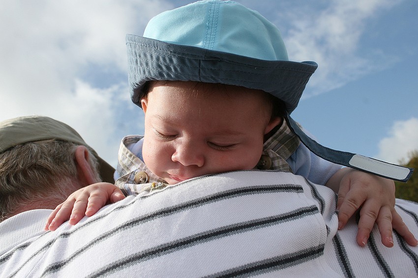 Ryan Rothhaar, 3 months, enjoyed his first Easter egg hunt by snoozing.