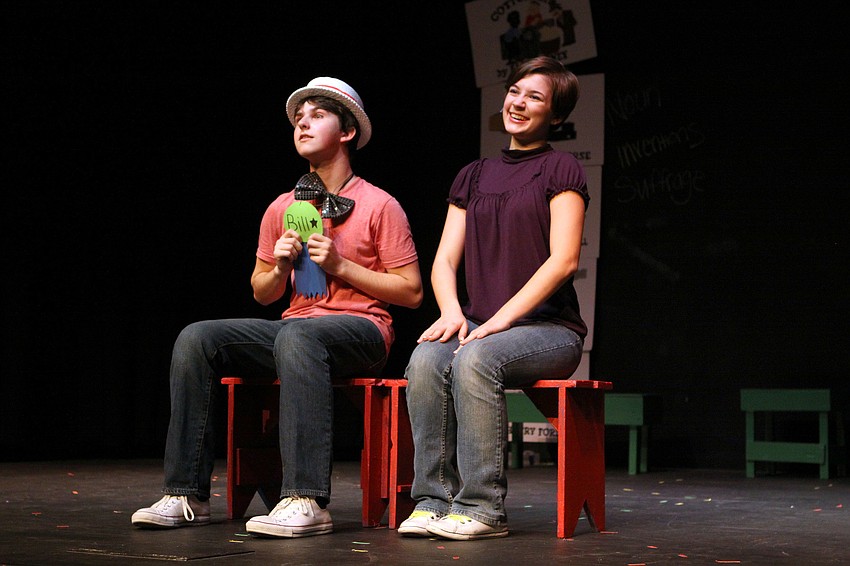 Danny Perrone, 17, and Elizabeth Panagopoulos, 15, prepare to sing â€œJust a Billâ€.