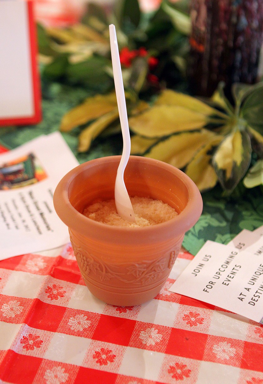 Each table had parmesan cheese on the table in a tiny, plastic flower pot.