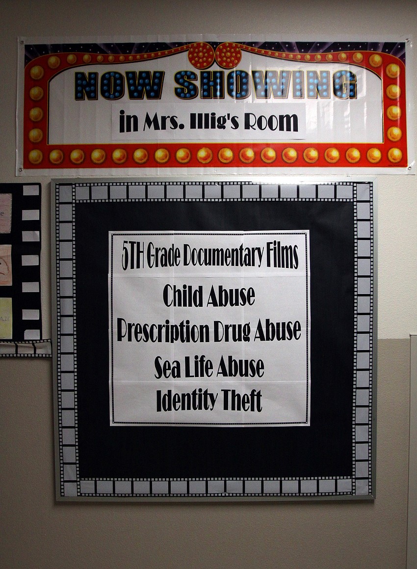 Each of the five, 5th grade classrooms had bulletin boards that let people know what documentaries were being shown in each room.