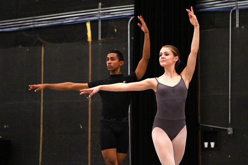 Yamil Maldonado and Kayleigh Likens run through their pas de deux, Tuesday, Jan. 10, at the Asolo.