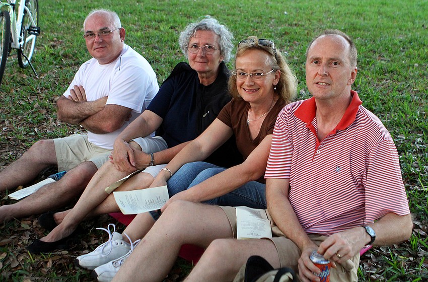 Steve and Margi Palotai sit with Greti Szilagyi and Thomas Miller at the Sounds of the Soul service, Friday, March 2, at Pine Shores Presbyterian.