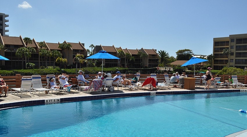 Attendees chowed down on hot dogs poolside.