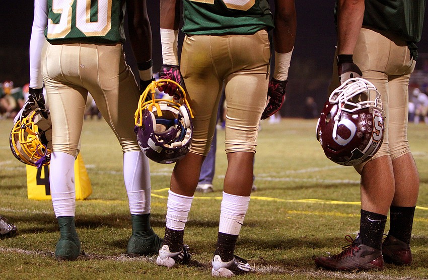 Mike Iorio, 30, Venice, Ezra Robinson, 20, Booker and Jake DiFrank, 58, Riverview, watch from the sidelines.