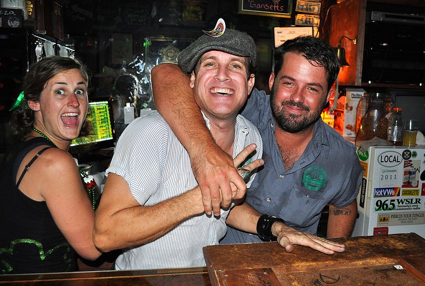 Shamrock bartenders Annie Prault-Stone, Joseph Patrick Arnegger and Ashton Goggans had fun working Shamrock's 4th Annual St. Patrick's Day Block Party.