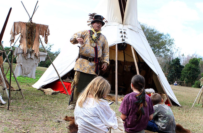 Little Big Mountain gives a history lesson about growing up Native American, Saturday, Jan. 28, during the Fifth Annual Sarasota Indian Festival at the Sarasota Fairgrounds.