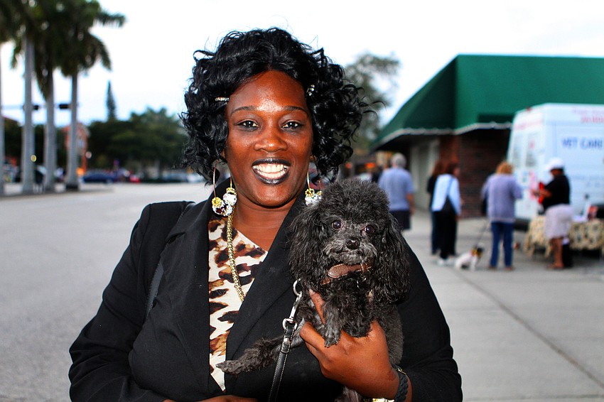 Sharon Troupe with her teacup poodle, Louis Vuitton