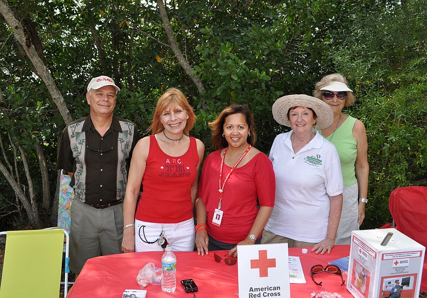 Benny Kimsey stands with Kat Gordon, Beverly Arias, Dana Burnett and Joan Nash, who volunteered to collect money for the American Red Cross.