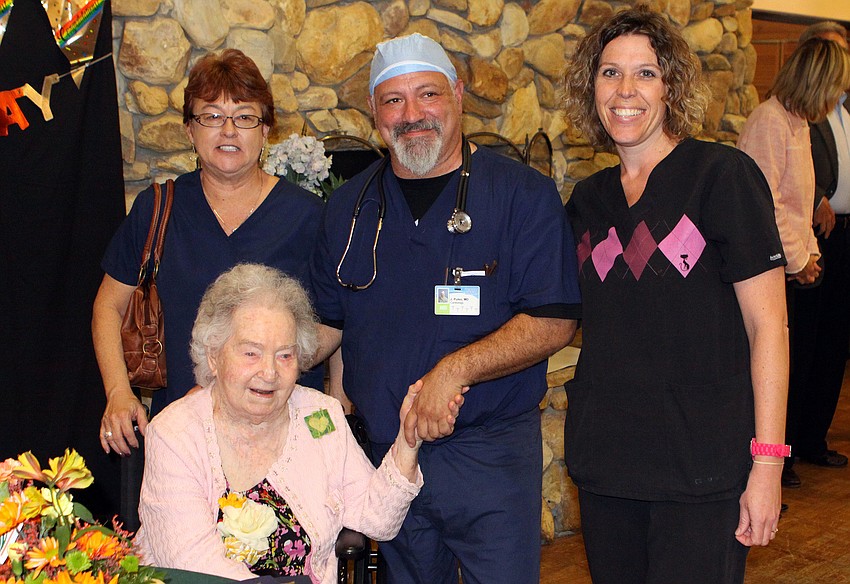 Elizabeth Delaney was surprised by her cardiologist Dr. John Puleo and his staff Jackie Podletts and Tricia DeBernardo.