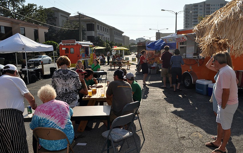 Many people came out to enjoy food from the food trucks at Ringling Picnic during their Friday the 13th Spring Fling event.