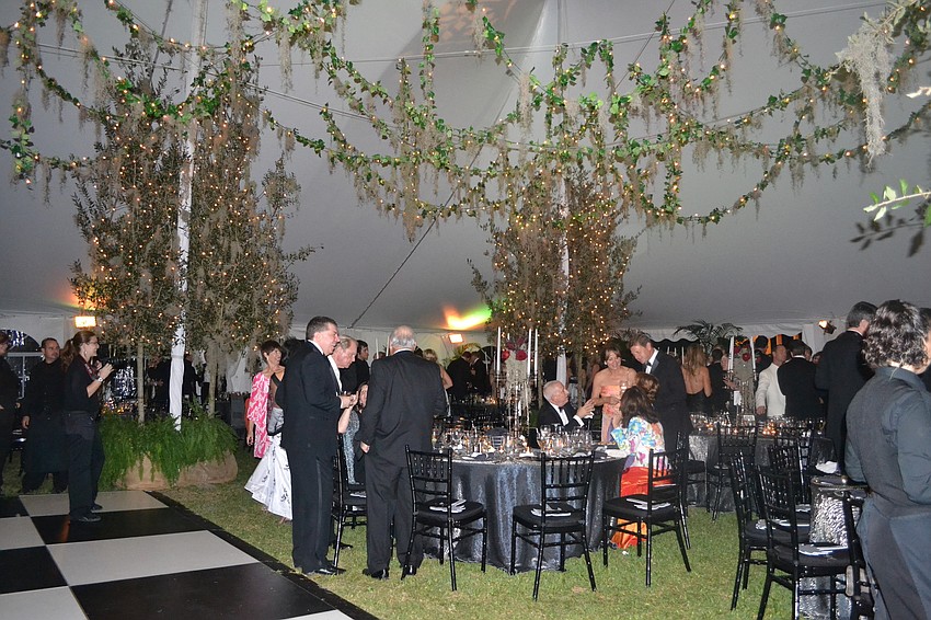 The inside of the dinner tent