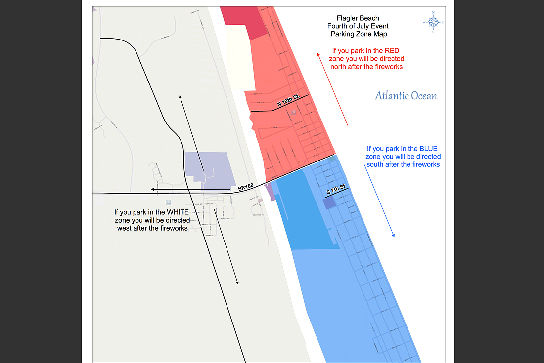 The Flagler Beach Police Department released this graphic on parking and traffic plans for July 4.