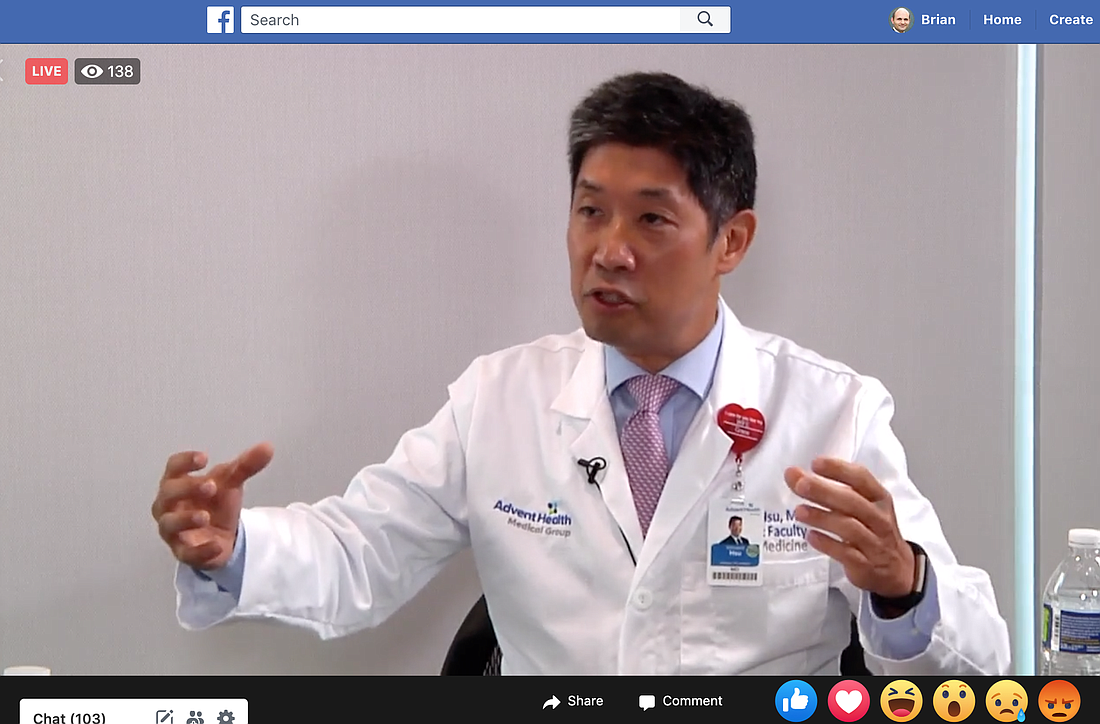 Dr. Vincent Hsu, Infection Control Officer at AdventHealth. Facebook Live screen capture