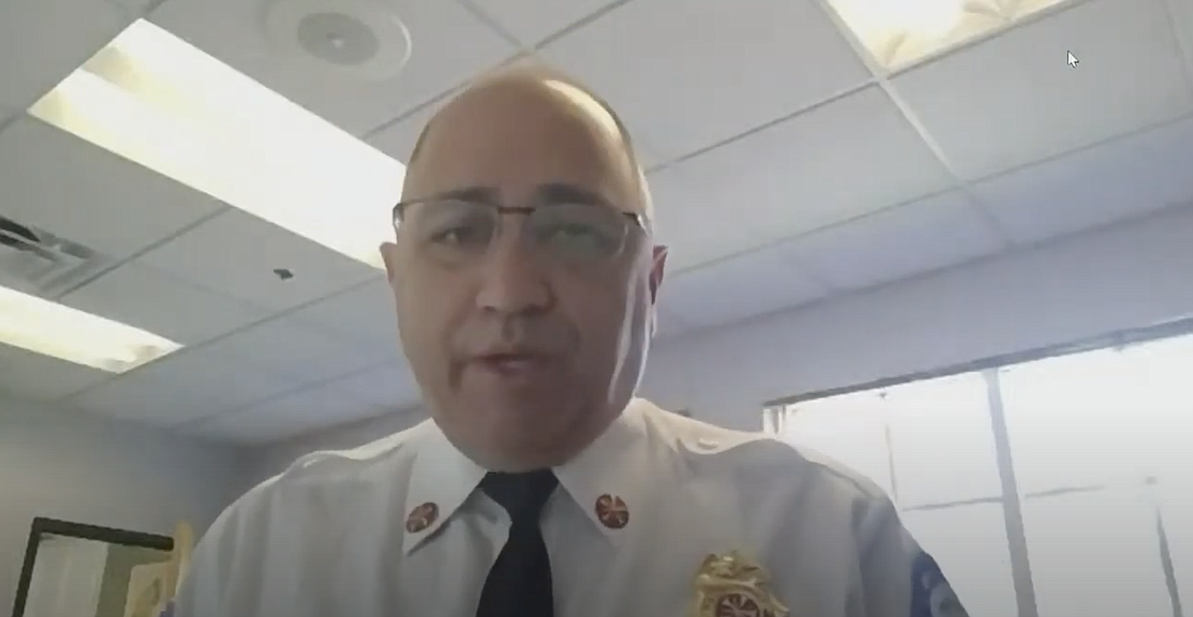 Fire Chief Jerry Forte speaks during an April 21 council meeting. Image from City Council video livestream