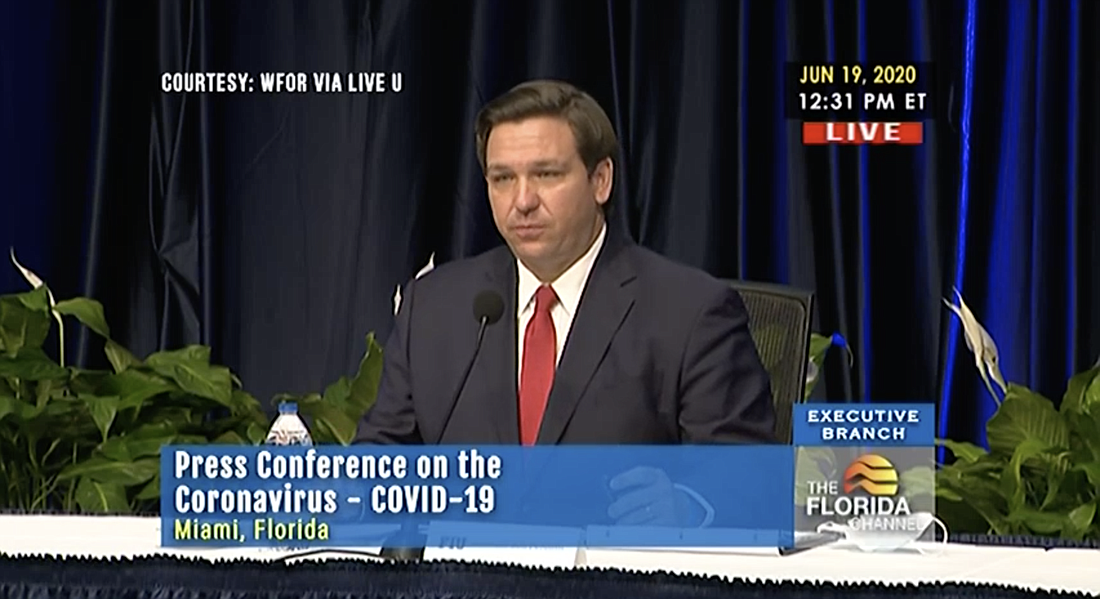 Gov. Ron DeSantis holds a press conference on Friday, June 19. Courtesy of the Florida Channel