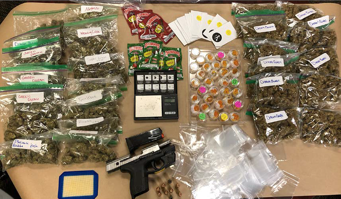 Drugs and a gun seized from Jordan Mercarter on July 9. Photo courtesy of FCSO