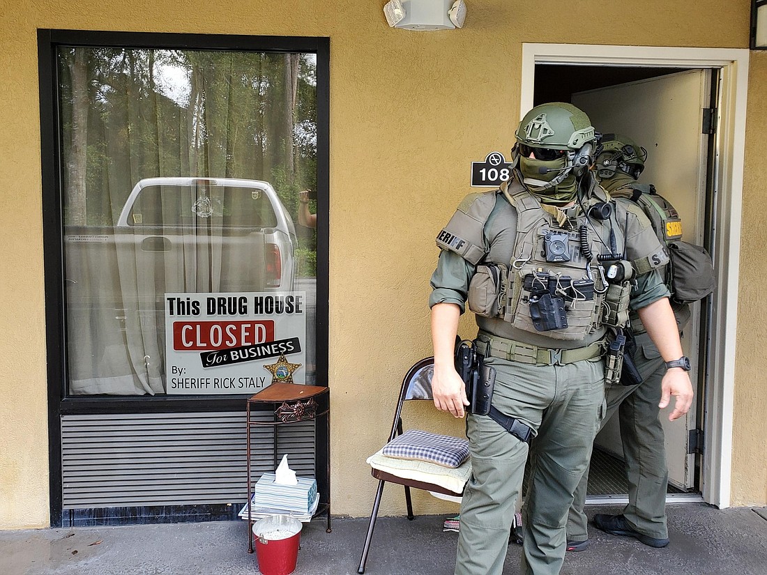 Drug house closed sign in hotel room of Joshua LeMaster during search warrant. Photo courtesy of the FCSO