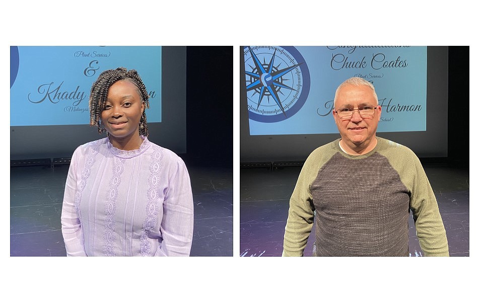 Khady Harmon, a physics and chemistry teacher at Matanzas High School was named Teacher of the Year for Flagler Schools; Chuck Coates, a project manager with Plant Services was named Employee of the Year. Courtesy photos