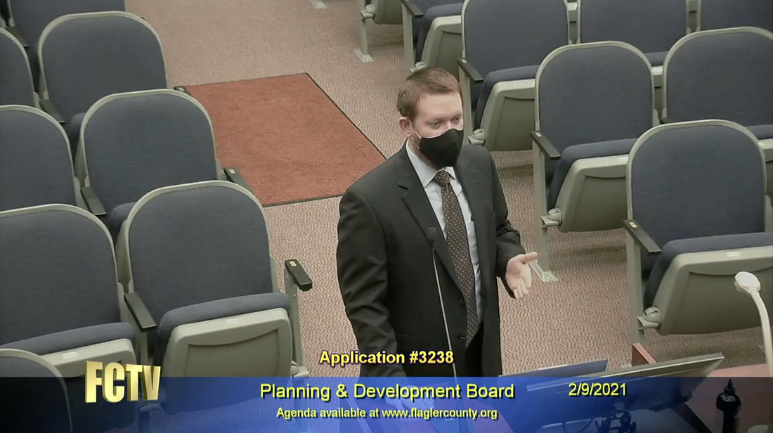 Attorney Jay Livingston. Image from Flagler County planning board meeting livestream